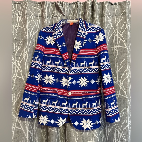OppoSuits Blue and White Holiday Suit size 36​ - Picture 2 of 11